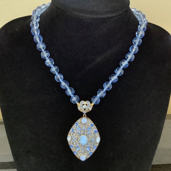 Heidi Daus Set Crystal Blue Locket Necklace & Earrings - Picture 8 of 15